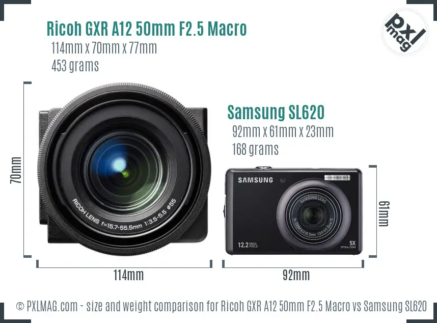 Ricoh GXR A12 50mm F2.5 Macro vs Samsung SL620 size comparison