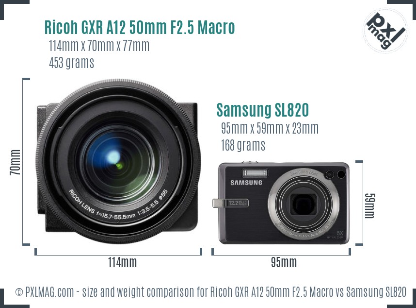 Ricoh GXR A12 50mm F2.5 Macro vs Samsung SL820 size comparison
