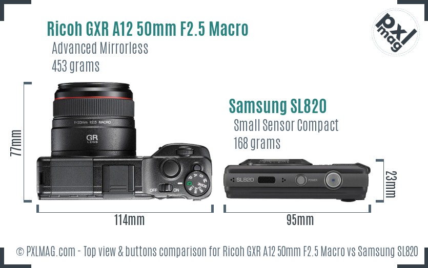 Ricoh GXR A12 50mm F2.5 Macro vs Samsung SL820 top view buttons comparison