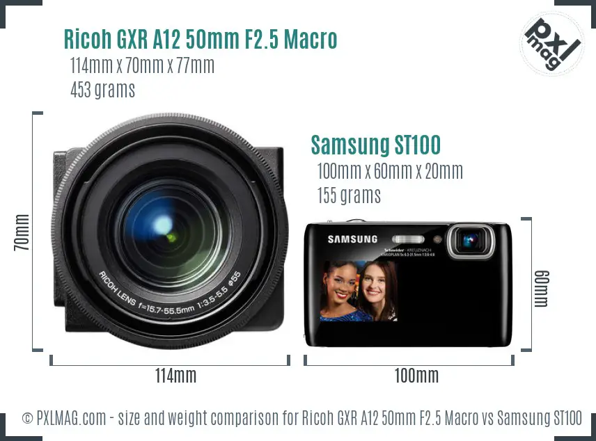 Ricoh GXR A12 50mm F2.5 Macro vs Samsung ST100 size comparison
