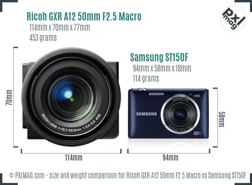 Ricoh GXR A12 50mm F2.5 Macro vs Samsung ST150F size comparison