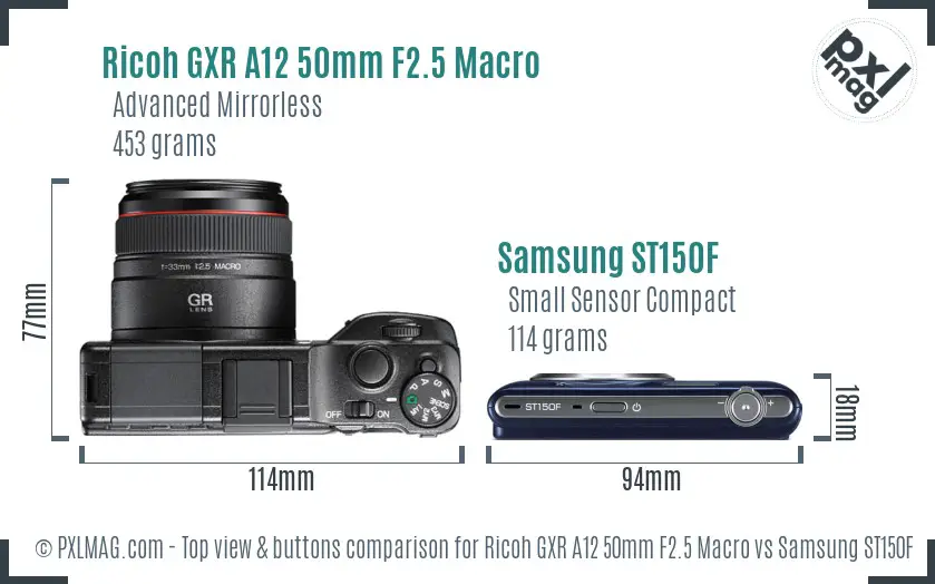 Ricoh GXR A12 50mm F2.5 Macro vs Samsung ST150F top view buttons comparison