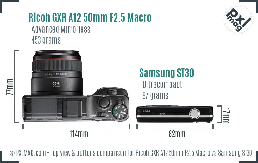 Ricoh GXR A12 50mm F2.5 Macro vs Samsung ST30 top view buttons comparison