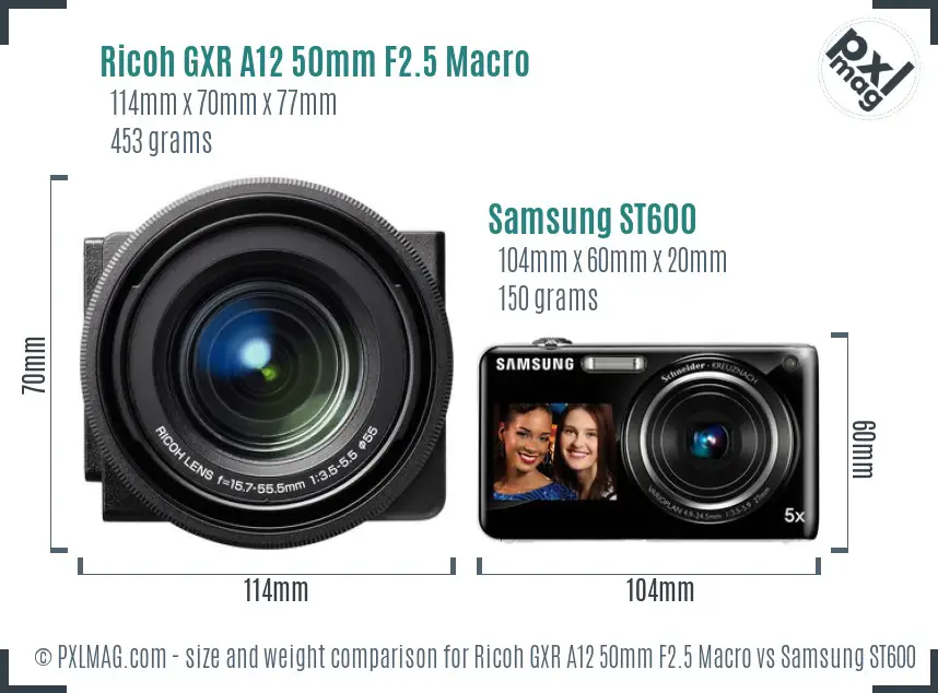 Ricoh GXR A12 50mm F2.5 Macro vs Samsung ST600 size comparison
