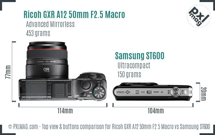 Ricoh GXR A12 50mm F2.5 Macro vs Samsung ST600 top view buttons comparison