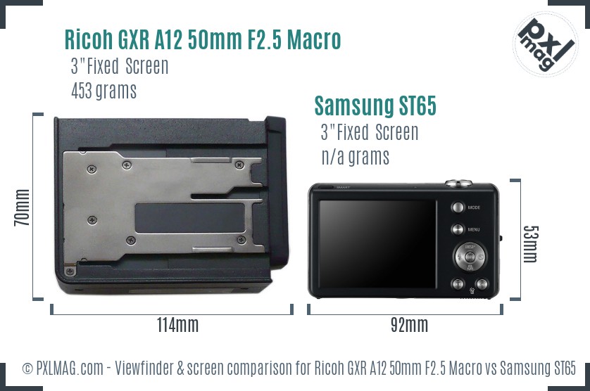 Ricoh GXR A12 50mm F2.5 Macro vs Samsung ST65 Screen and Viewfinder comparison