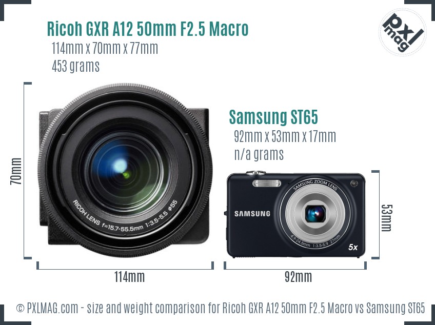 Ricoh GXR A12 50mm F2.5 Macro vs Samsung ST65 size comparison