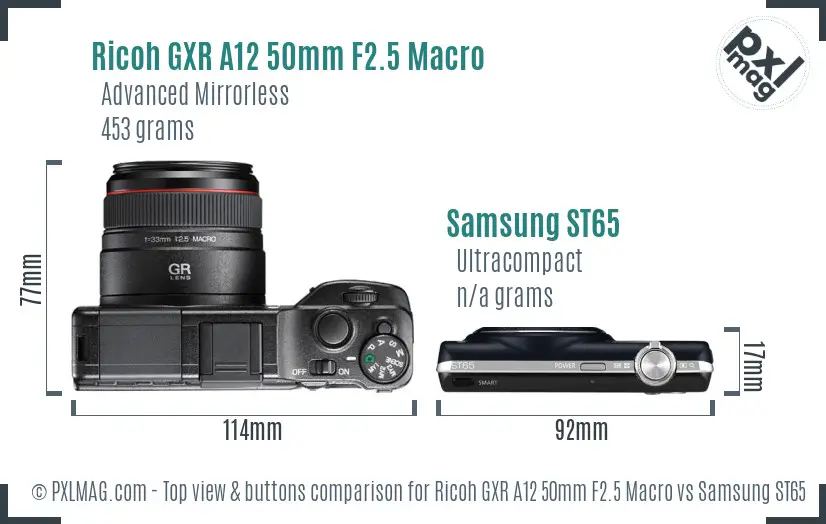 Ricoh GXR A12 50mm F2.5 Macro vs Samsung ST65 top view buttons comparison