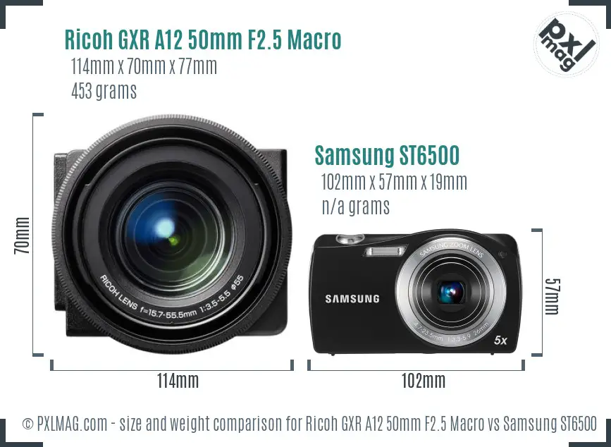 Ricoh GXR A12 50mm F2.5 Macro vs Samsung ST6500 size comparison