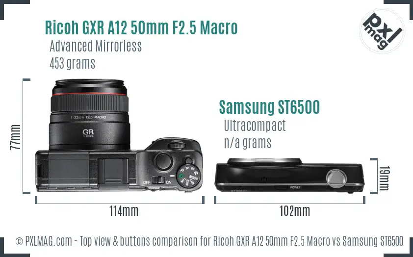 Ricoh GXR A12 50mm F2.5 Macro vs Samsung ST6500 top view buttons comparison