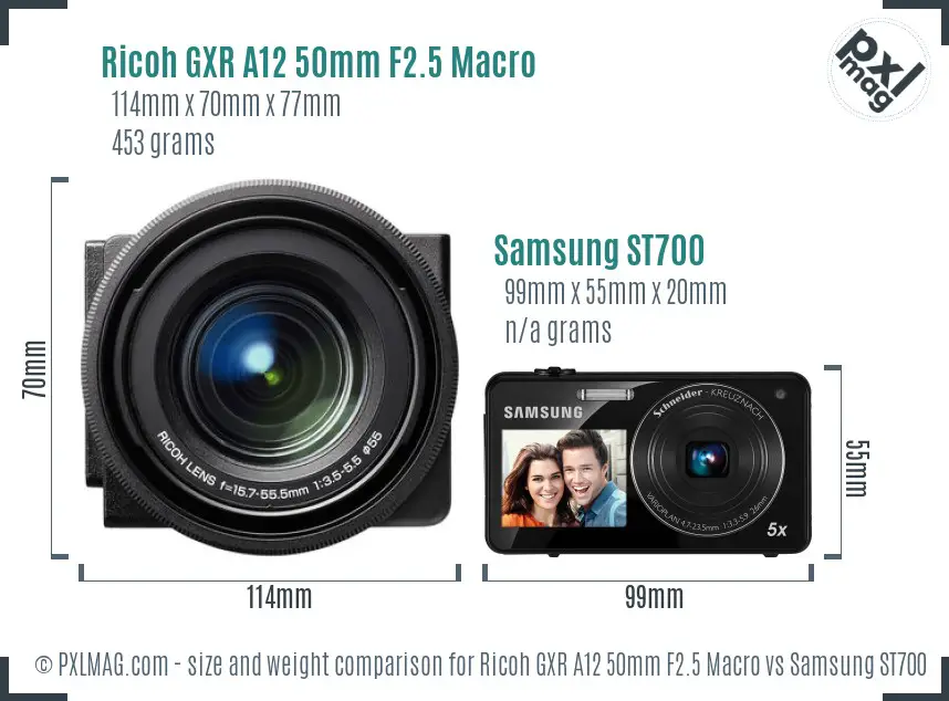 Ricoh GXR A12 50mm F2.5 Macro vs Samsung ST700 size comparison