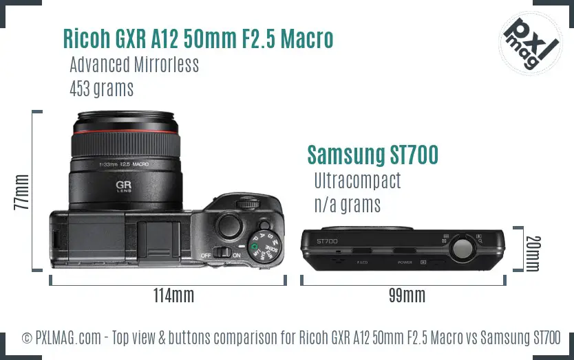 Ricoh GXR A12 50mm F2.5 Macro vs Samsung ST700 top view buttons comparison