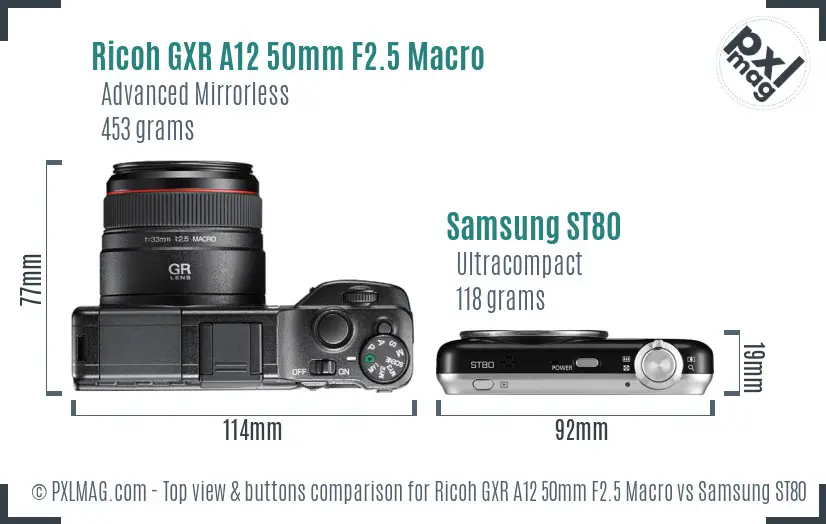 Ricoh GXR A12 50mm F2.5 Macro vs Samsung ST80 top view buttons comparison