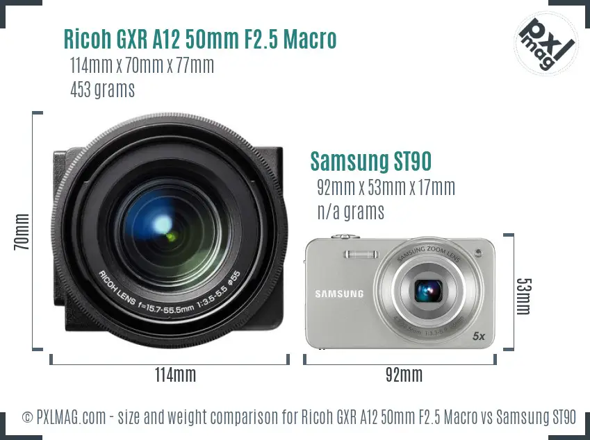 Ricoh GXR A12 50mm F2.5 Macro vs Samsung ST90 size comparison Ricoh GXR A12 50mm F2.5 Macro vs Samsung ST90 size comparison
