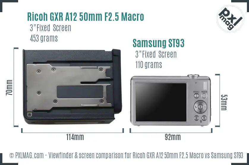 Ricoh GXR A12 50mm F2.5 Macro vs Samsung ST93 Screen and Viewfinder comparison