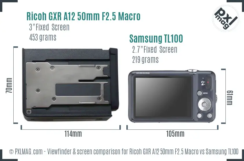 Ricoh GXR A12 50mm F2.5 Macro vs Samsung TL100 Screen and Viewfinder comparison