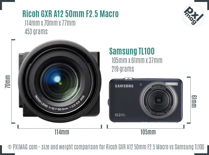 Ricoh GXR A12 50mm F2.5 Macro vs Samsung TL100 size comparison