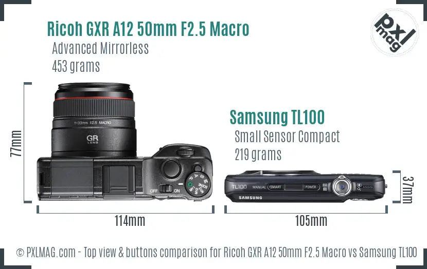 Ricoh GXR A12 50mm F2.5 Macro vs Samsung TL100 top view buttons comparison