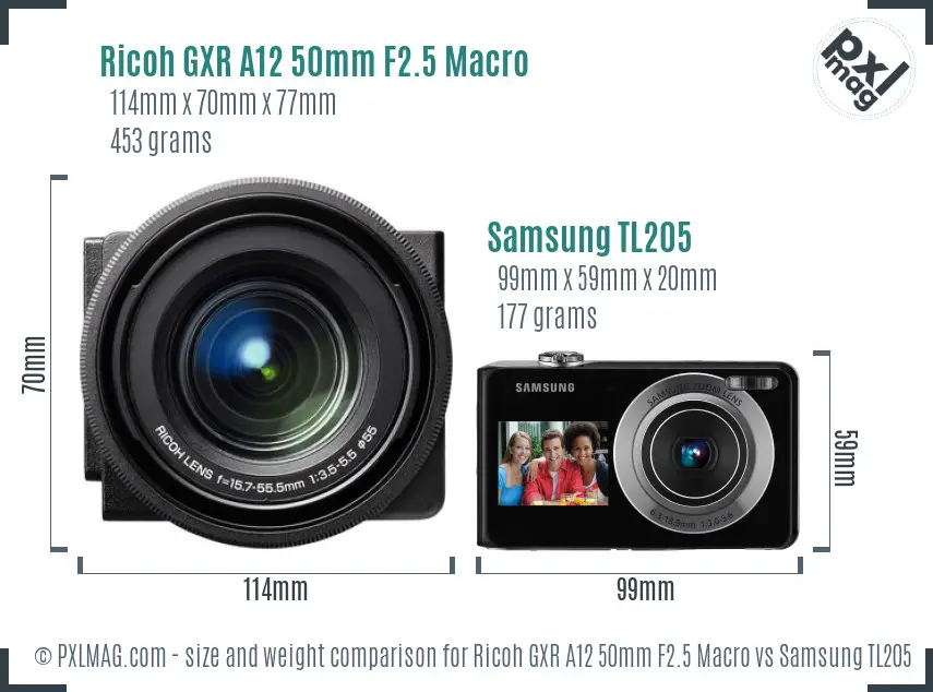 Ricoh GXR A12 50mm F2.5 Macro vs Samsung TL205 size comparison
