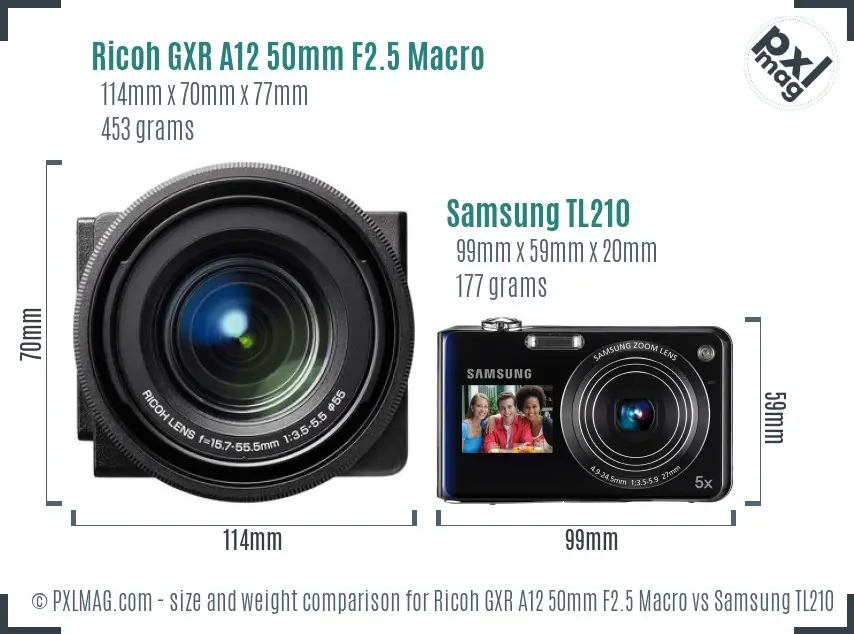 Ricoh GXR A12 50mm F2.5 Macro vs Samsung TL210 size comparison