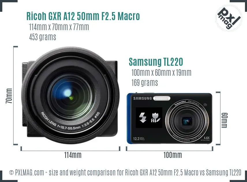 Ricoh GXR A12 50mm F2.5 Macro vs Samsung TL220 size comparison