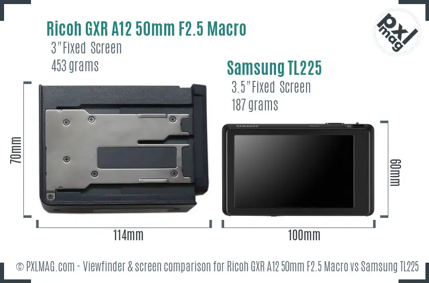 Ricoh GXR A12 50mm F2.5 Macro vs Samsung TL225 Screen and Viewfinder comparison