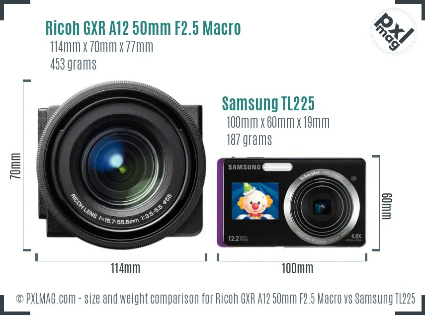 Ricoh GXR A12 50mm F2.5 Macro vs Samsung TL225 size comparison