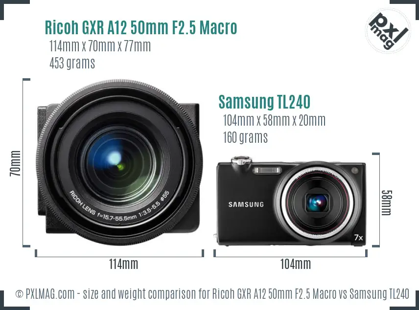 Ricoh GXR A12 50mm F2.5 Macro vs Samsung TL240 size comparison