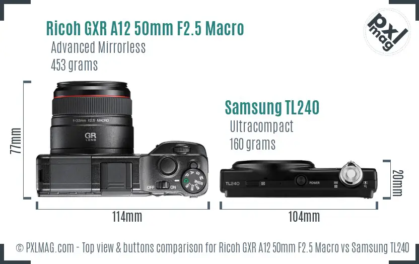 Ricoh GXR A12 50mm F2.5 Macro vs Samsung TL240 top view buttons comparison