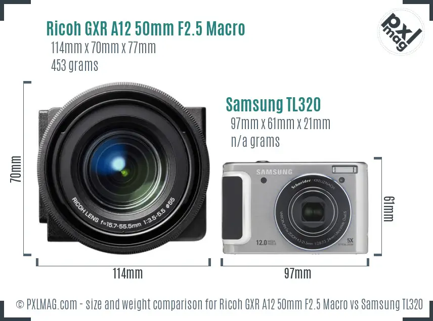 Ricoh GXR A12 50mm F2.5 Macro vs Samsung TL320 size comparison