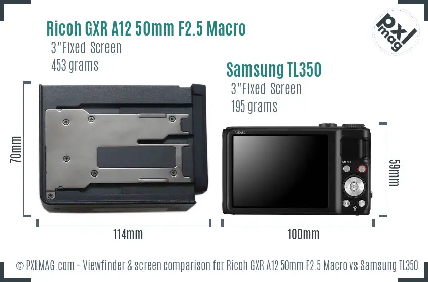 Ricoh GXR A12 50mm F2.5 Macro vs Samsung TL350 Screen and Viewfinder comparison