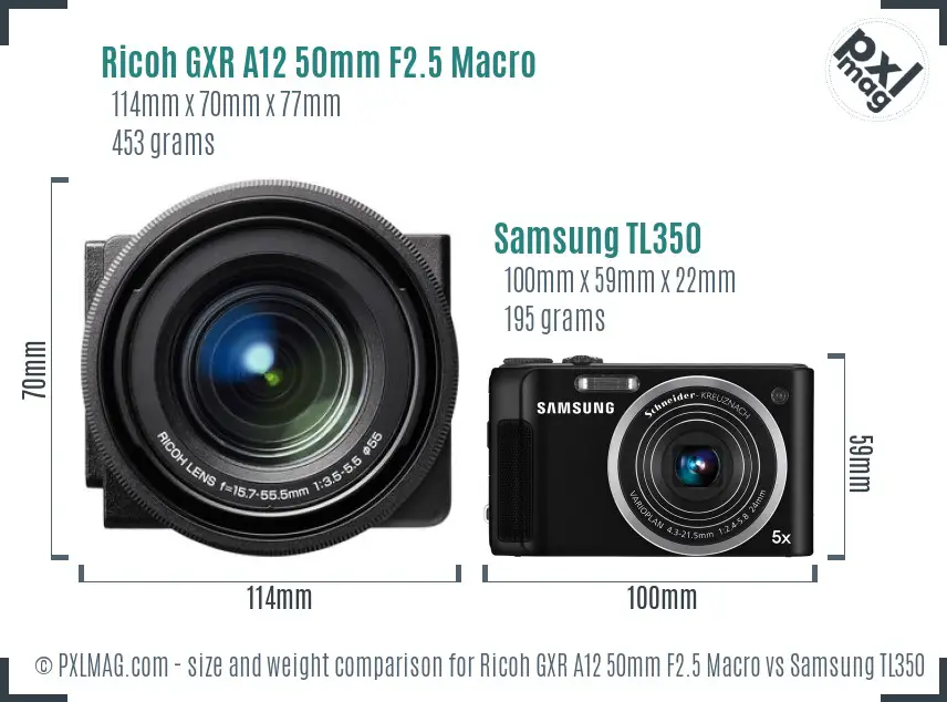 Ricoh GXR A12 50mm F2.5 Macro vs Samsung TL350 size comparison