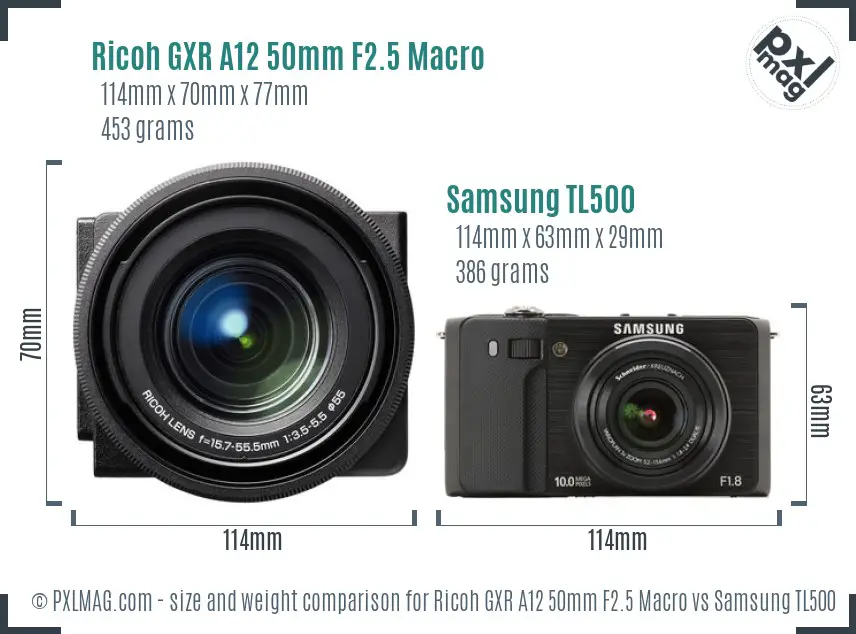 Ricoh GXR A12 50mm F2.5 Macro vs Samsung TL500 size comparison