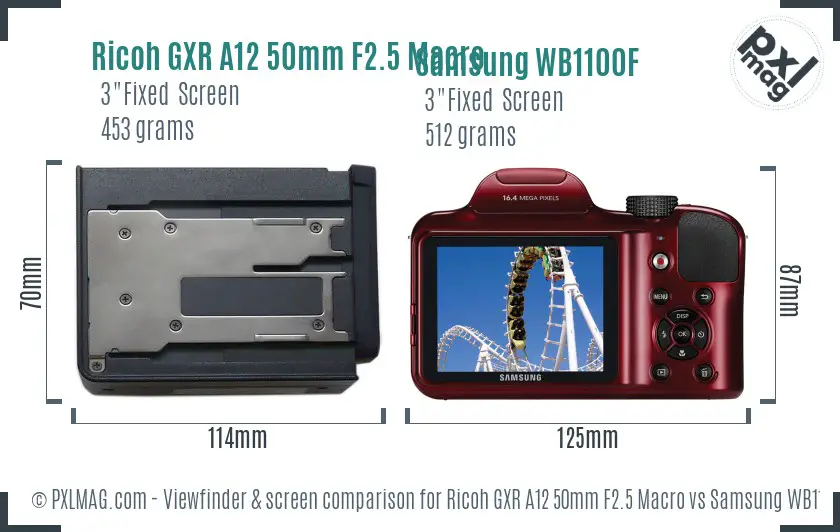 Ricoh GXR A12 50mm F2.5 Macro vs Samsung WB1100F Screen and Viewfinder comparison