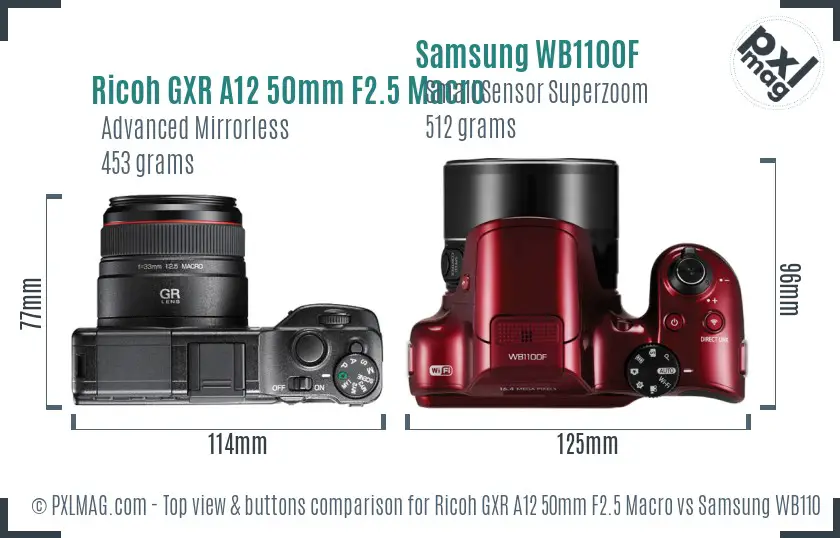 Ricoh GXR A12 50mm F2.5 Macro vs Samsung WB1100F top view buttons comparison
