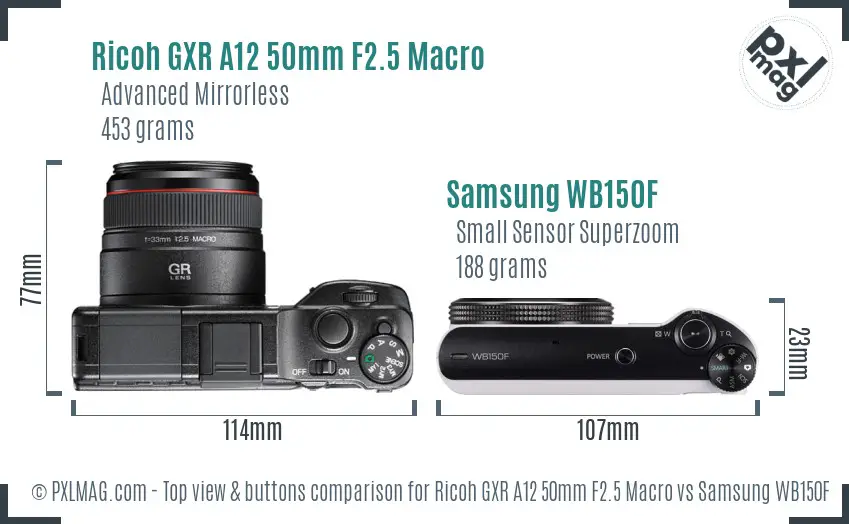 Ricoh GXR A12 50mm F2.5 Macro vs Samsung WB150F top view buttons comparison