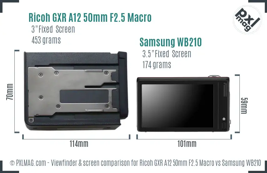 Ricoh GXR A12 50mm F2.5 Macro vs Samsung WB210 Screen and Viewfinder comparison