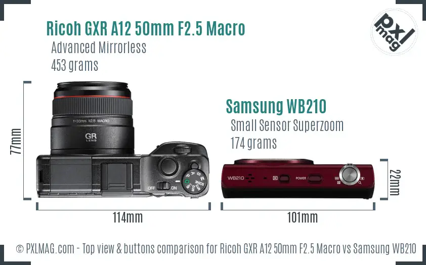 Ricoh GXR A12 50mm F2.5 Macro vs Samsung WB210 top view buttons comparison