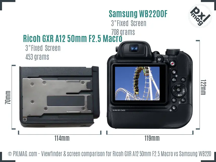 Ricoh GXR A12 50mm F2.5 Macro vs Samsung WB2200F Screen and Viewfinder comparison