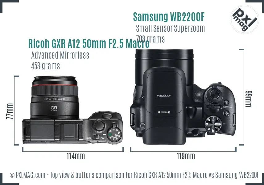 Ricoh GXR A12 50mm F2.5 Macro vs Samsung WB2200F top view buttons comparison