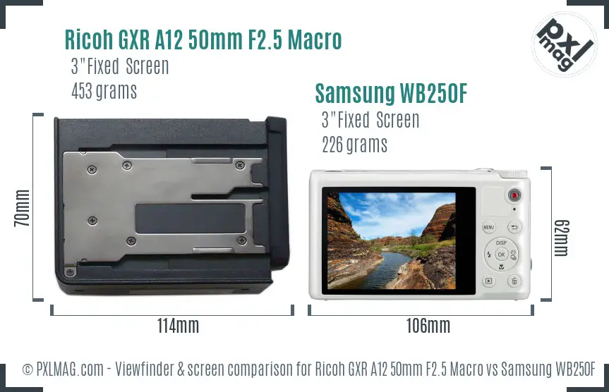 Ricoh GXR A12 50mm F2.5 Macro vs Samsung WB250F Screen and Viewfinder comparison