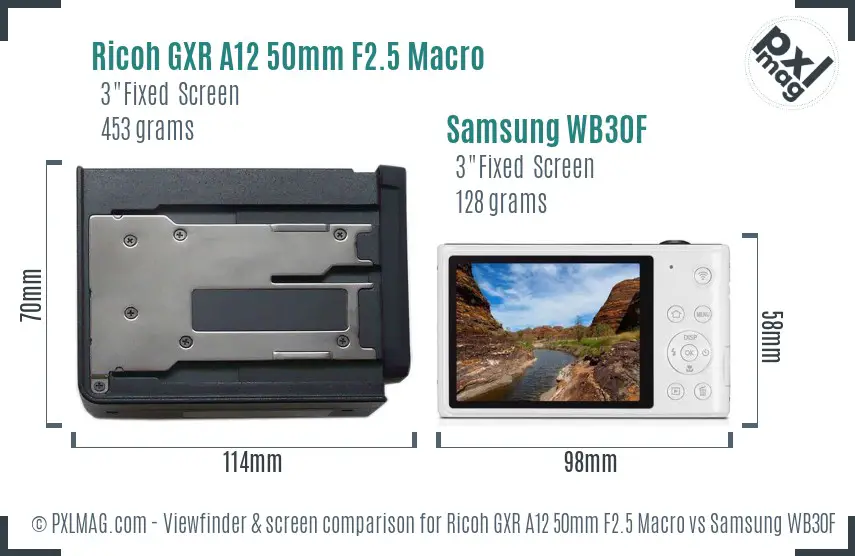 Ricoh GXR A12 50mm F2.5 Macro vs Samsung WB30F Screen and Viewfinder comparison