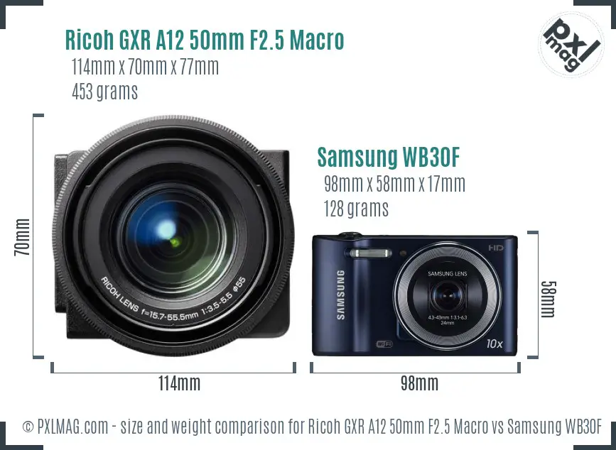 Ricoh GXR A12 50mm F2.5 Macro vs Samsung WB30F size comparison