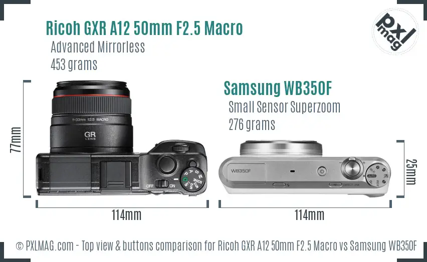 Ricoh GXR A12 50mm F2.5 Macro vs Samsung WB350F top view buttons comparison