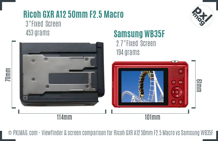 Ricoh GXR A12 50mm F2.5 Macro vs Samsung WB35F Screen and Viewfinder comparison