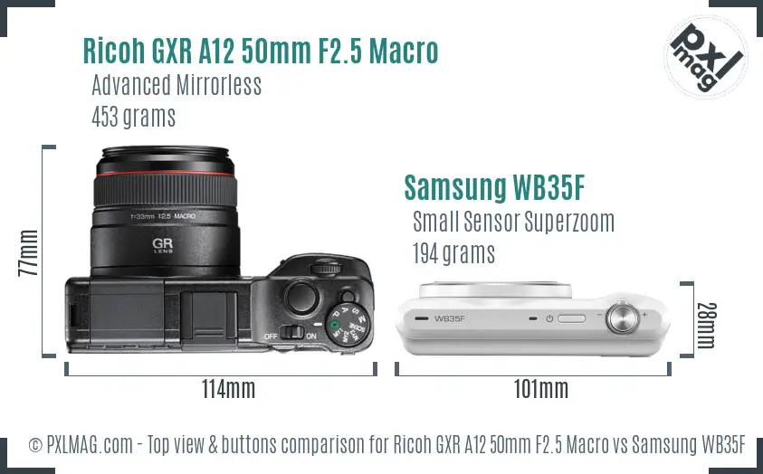 Ricoh GXR A12 50mm F2.5 Macro vs Samsung WB35F top view buttons comparison
