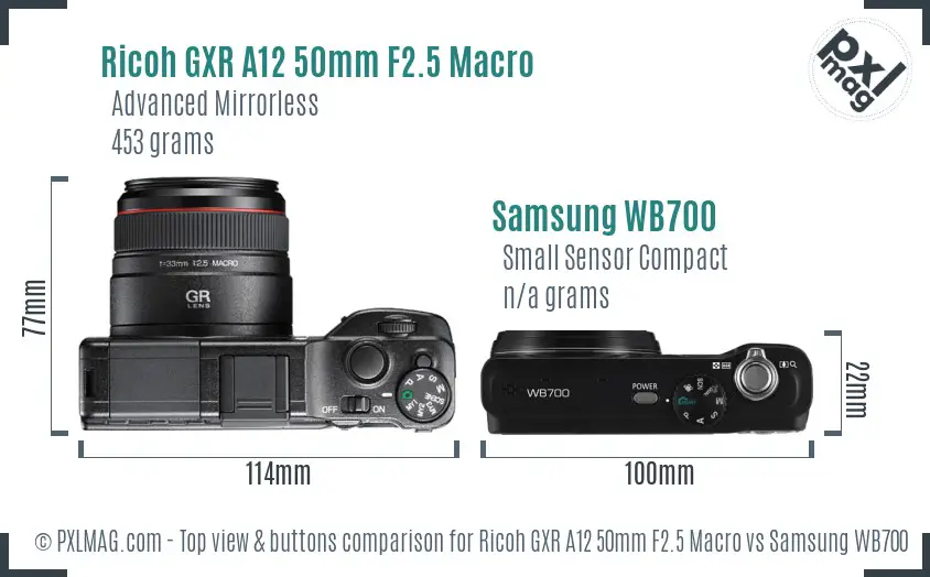 Ricoh GXR A12 50mm F2.5 Macro vs Samsung WB700 top view buttons comparison