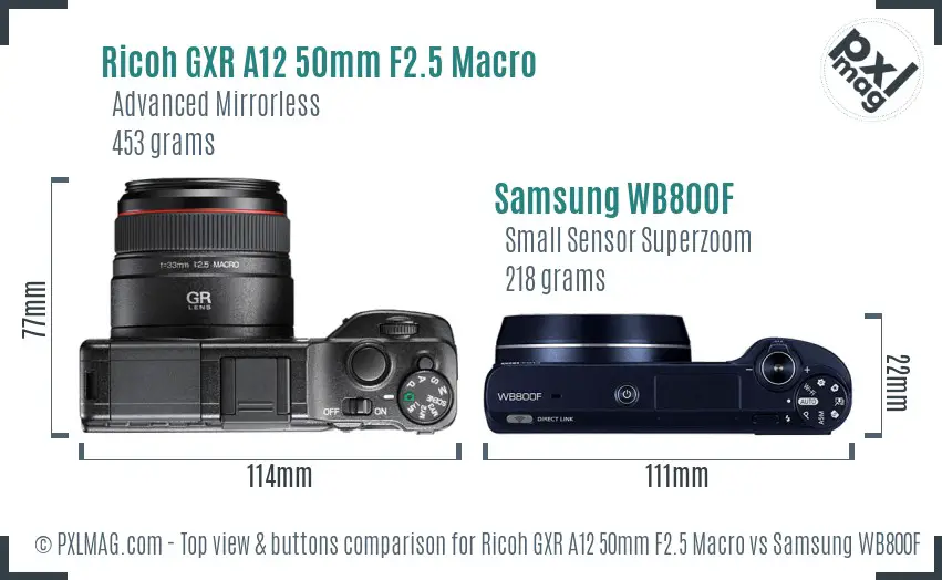 Ricoh GXR A12 50mm F2.5 Macro vs Samsung WB800F top view buttons comparison