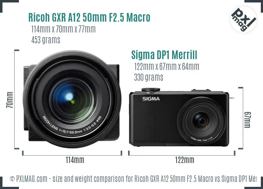 Ricoh GXR A12 50mm F2.5 Macro vs Sigma DP1 Merrill size comparison