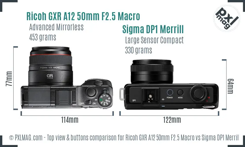 Ricoh GXR A12 50mm F2.5 Macro vs Sigma DP1 Merrill top view buttons comparison